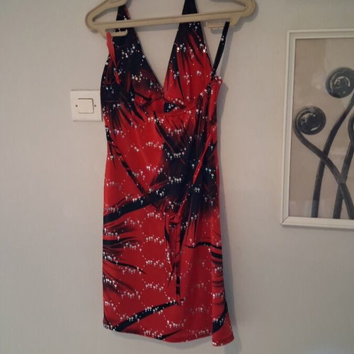 Red Stretchy Blouse Dress S/M like new