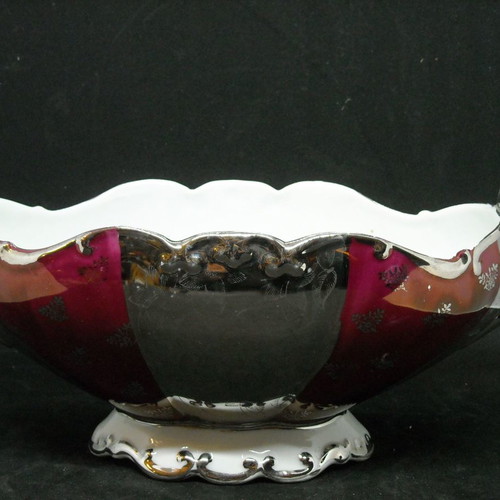 German porcelain gondola used, burgundy and silver, Bareuther Bavaria