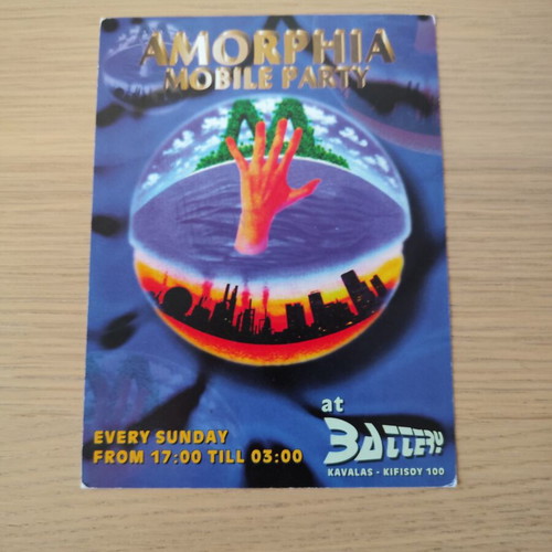 Amorphia Mobile Party 90s Rave Flyer, Club Battery 1996
