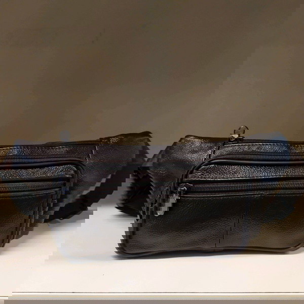 Τσαντάκι μέσης γνήσιο δέρμα καφέ χρώμα