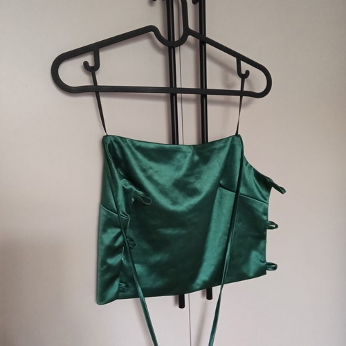 Bershka Satin Corset Top emerald green like new