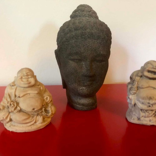 Volcanic stone Buddha bust like new with 2 small statues gift