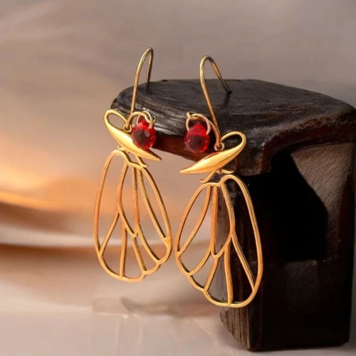 Butterfly wing earrings new, red and gold-colored