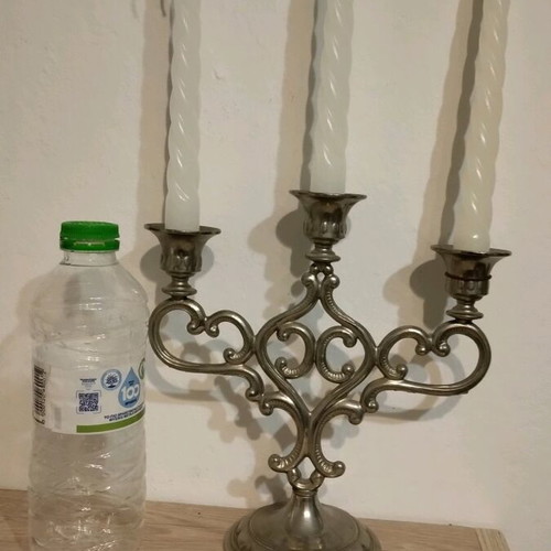 Candlestick with candles like new, height 22 cm