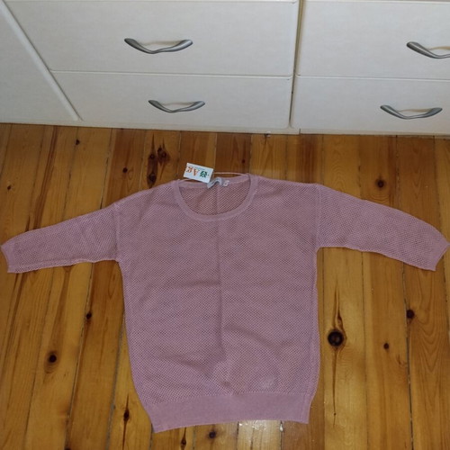 Pink knitted blouse new, round neck, 3/4 sleeves