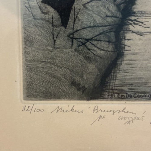 Emiel De Cooman numbered signed woodcut 1972, 82/100