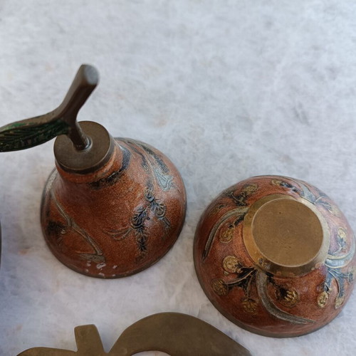 Vintage handmade decorative metal set 80's used, hand-painted