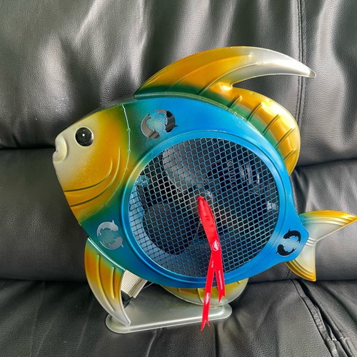 Fish-shaped decorative table fan new, hand painted sculpted ironwork