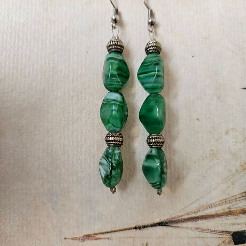 Murano earrings like new, green and silver