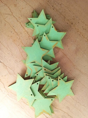 Wooden green gold stars pack of 24 for decoration and crafts