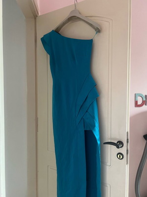 Kathy Heyndels custom made couture φόρεμα από τιρκουάζ ταφτά σαν καινούργιο