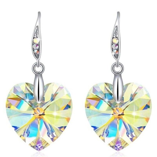 Crystal Heart Earrings new, silver plated metal