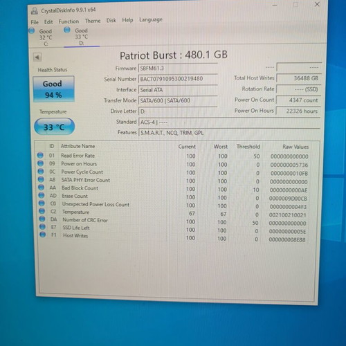 Patriot Burst 480GB 2.5" SSD like new