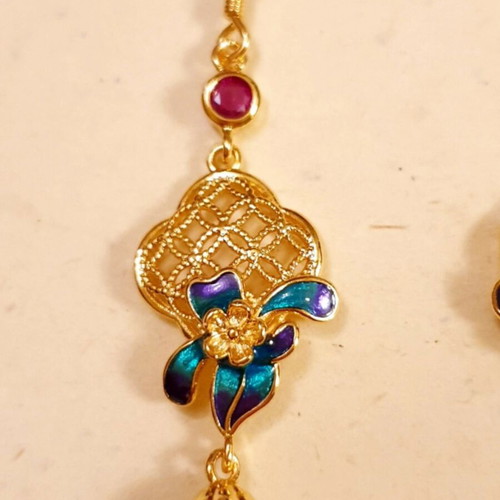 Vintage 80ies silver 925 gold-plated earrings with green stones, like new