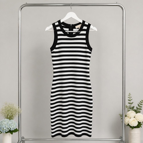 Michael Kors Women's Sleeveless Striped Dress Size S, white and black