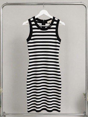 Michael Kors Women's Sleeveless Striped Dress Size S, white and black