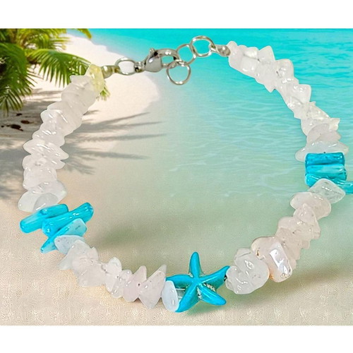 Handmade bracelet with quartz, coral, hematite semi-precious stones new