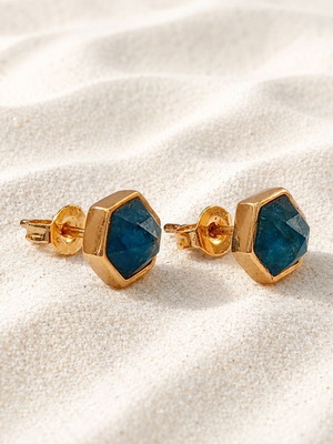Handmade earrings with gold-plated bronze and blue apatite