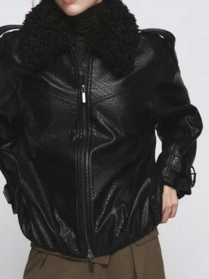 Zara jacket size L with removable fur, black
