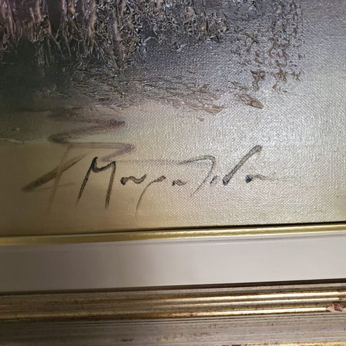 Apovrado Stin Exohi Oil Painting like new with gold-silver embossed texture