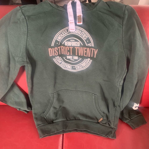 Sweatshirt used with hood and print green, size S
