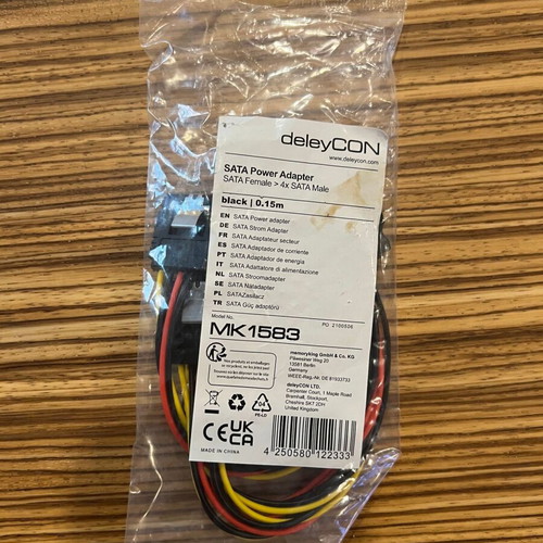 DeleyCON S-ATA Power Adapter Y-Adapter 0.15 m new, 1x SATA female to 4x SATA male angled