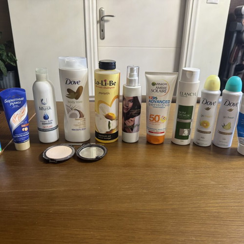 Cosmetics care set used, almost full bottles