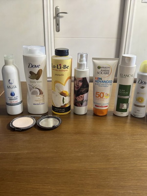 Cosmetics care set used, almost full bottles