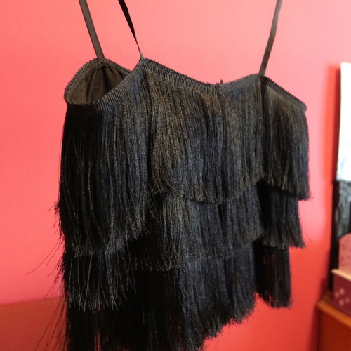 Mango black top with fringes, size XS, new