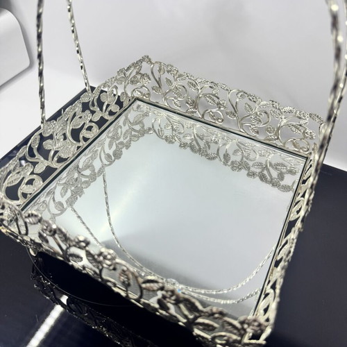 Decorative metal fruit basket with mirror vintage style