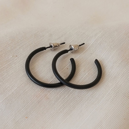 Set of 4 Small Black Stainless Steel Hoop Earrings new