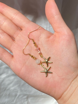 Handmade starfish earrings gold made to order with pink aventurine