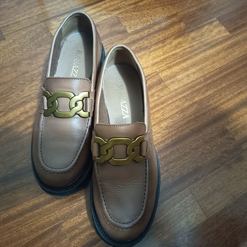 Ragazza leather loafers like new, chunky sole, size 38, brown and gold