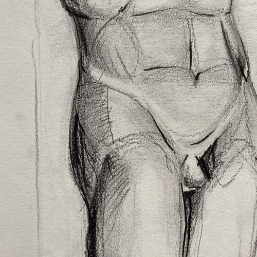 Painting used, pencil on paper 35 x 50