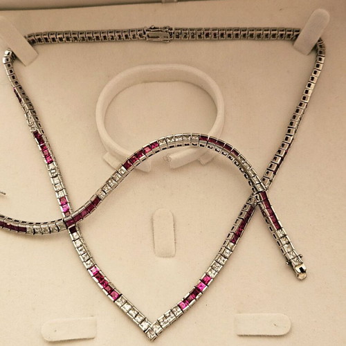 Silver Tennis Necklace and Bracelet 925 set like new with two-color zircon