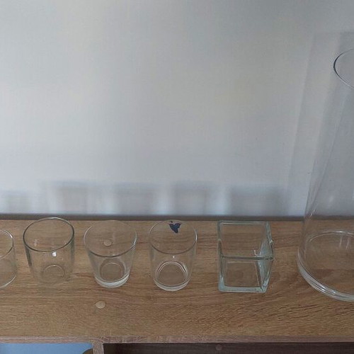 Set of 7 glass jars, large and small