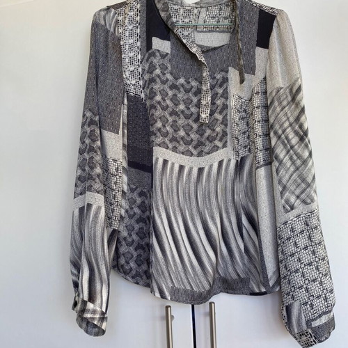 Gray Satin Blouse new, long sleeve, formal with pattern