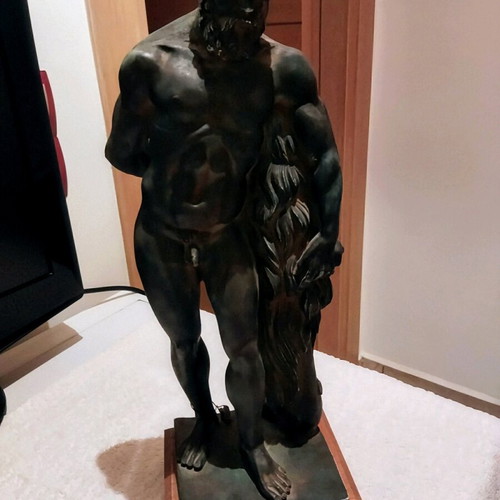 Heracles alabaster statue with green patina oxidation effect