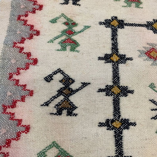 Cretan embroidered woven table runner 39x22.5 cm, cross stitch with fringes