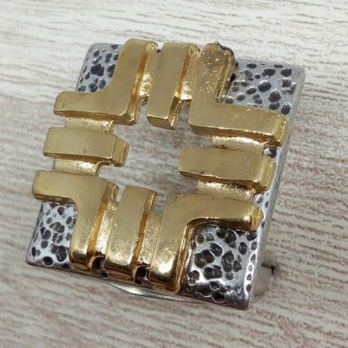 Handmade two-tone statement ring silver-gold