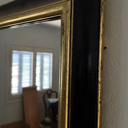 Large wall mirror 97 × 170 cm with black and gold frame used