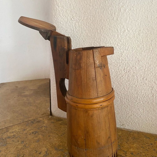 Wooden jug used, height 19 cm, diameter 10 cm
