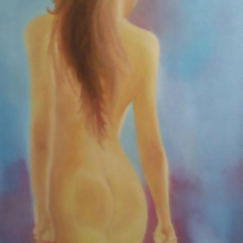 Oil painting on canvas used, nude theme, size 50x70