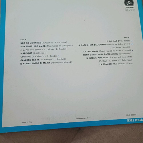 Amalia In Italia LP like new 1974 EMI Amalia Rodrigues
