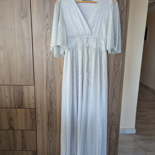 Hype long pleated dress, size S, silver