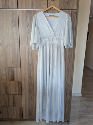 Hype long pleated dress, size S, silver