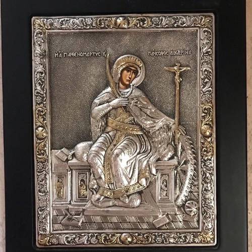 Clarte 925 silver icon like new, Saint Catherine with certificate