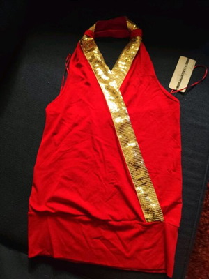 Top red halter with gold sequin decoration Abysse new size S