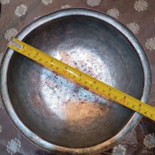 Copper pot 24 cm used with lid, old
