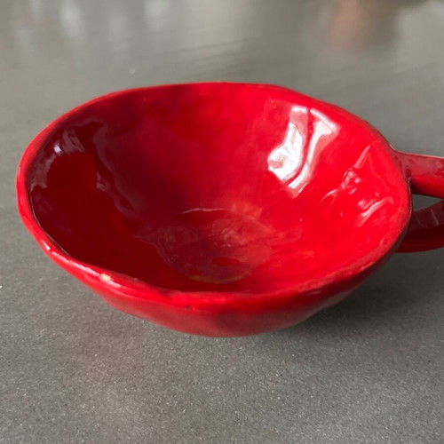 Vintage handmade ceramic red cup like new